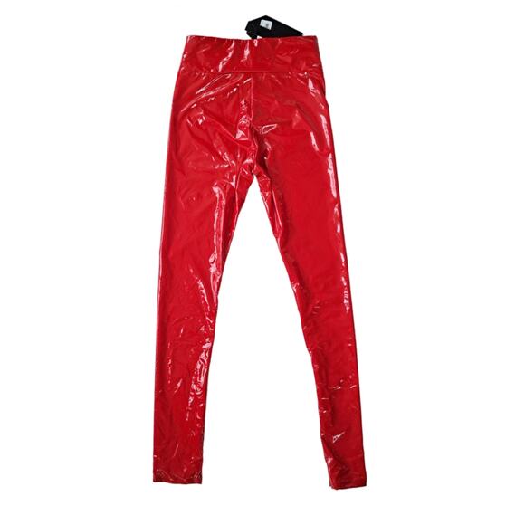 New KILLSTAR Bat B*tch Faux Patent Leather Leggings XS Shiny Red Goth Punk Rock - Picture 7 of 8